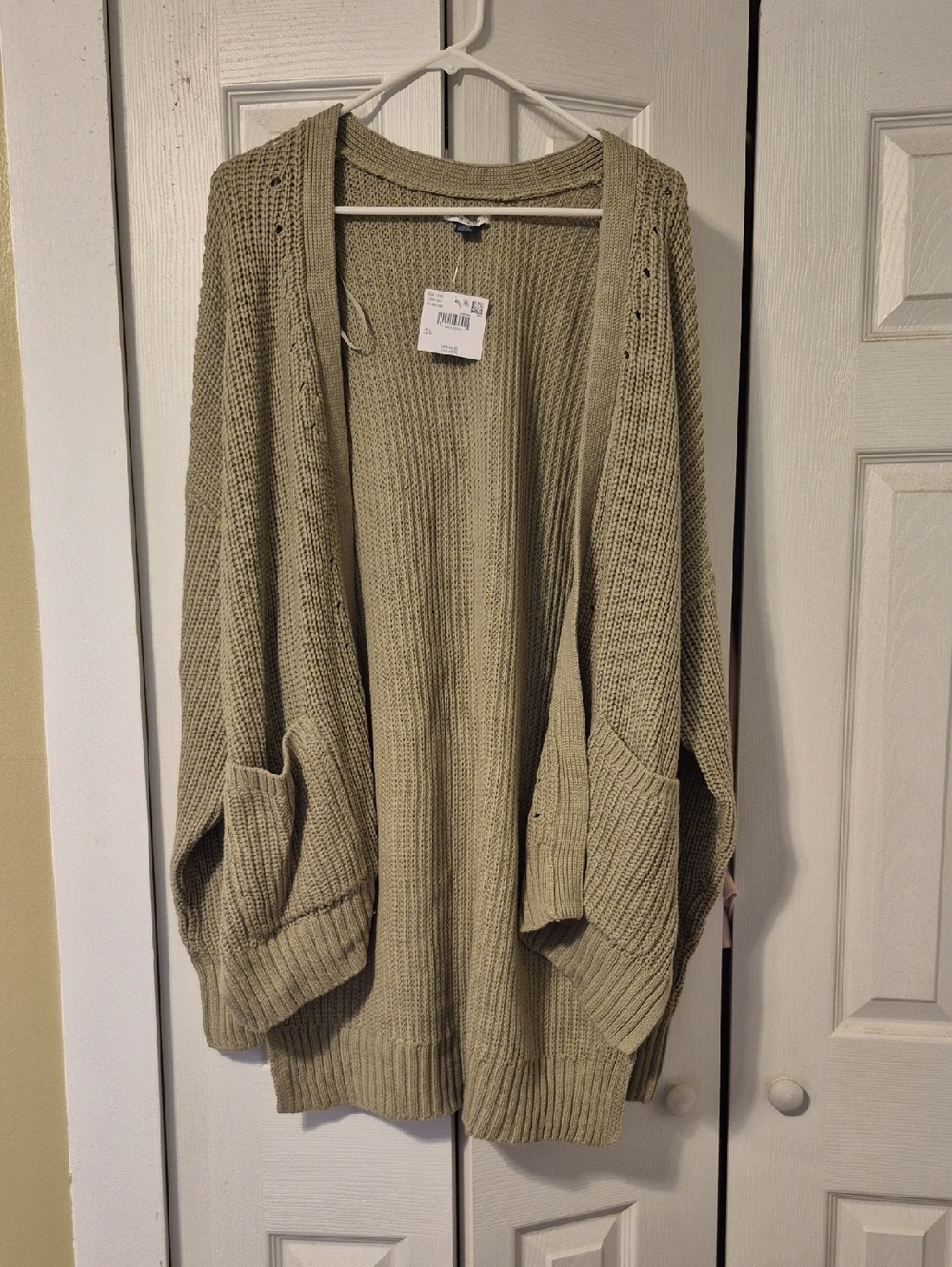American Eagle Outfitters Olive Open-Front Knit Cardigan